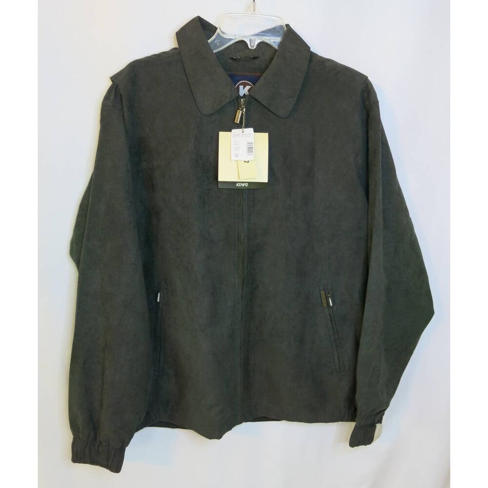 VINTAGE *NWT* KENPO Faux Suede Jacket Size M Men Lined Zipper Green 90s Y2K